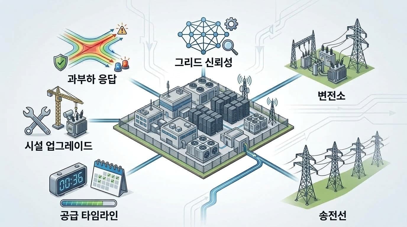 데이터센터 전력계통영향평가에서 계통 신뢰도와 변전소·송전선로 보강, 공급 시기 등을 함께 검토하는 구조